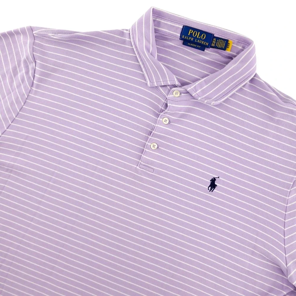 Polo Ralph Lauren Polo Shirt Mens XL Purple Stripe Cotton Classic Fit Top